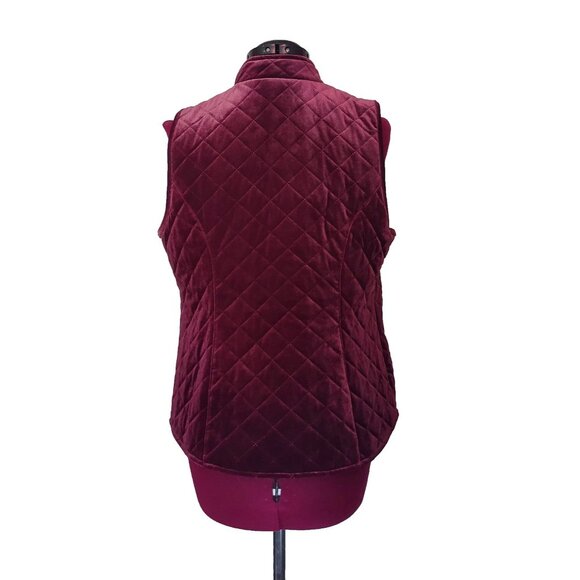 Chico’s Quilted Vest Burgundy Women’s Size 1 (M/8) Velour Velvet Feel Zip Front - Picture 2 of 7